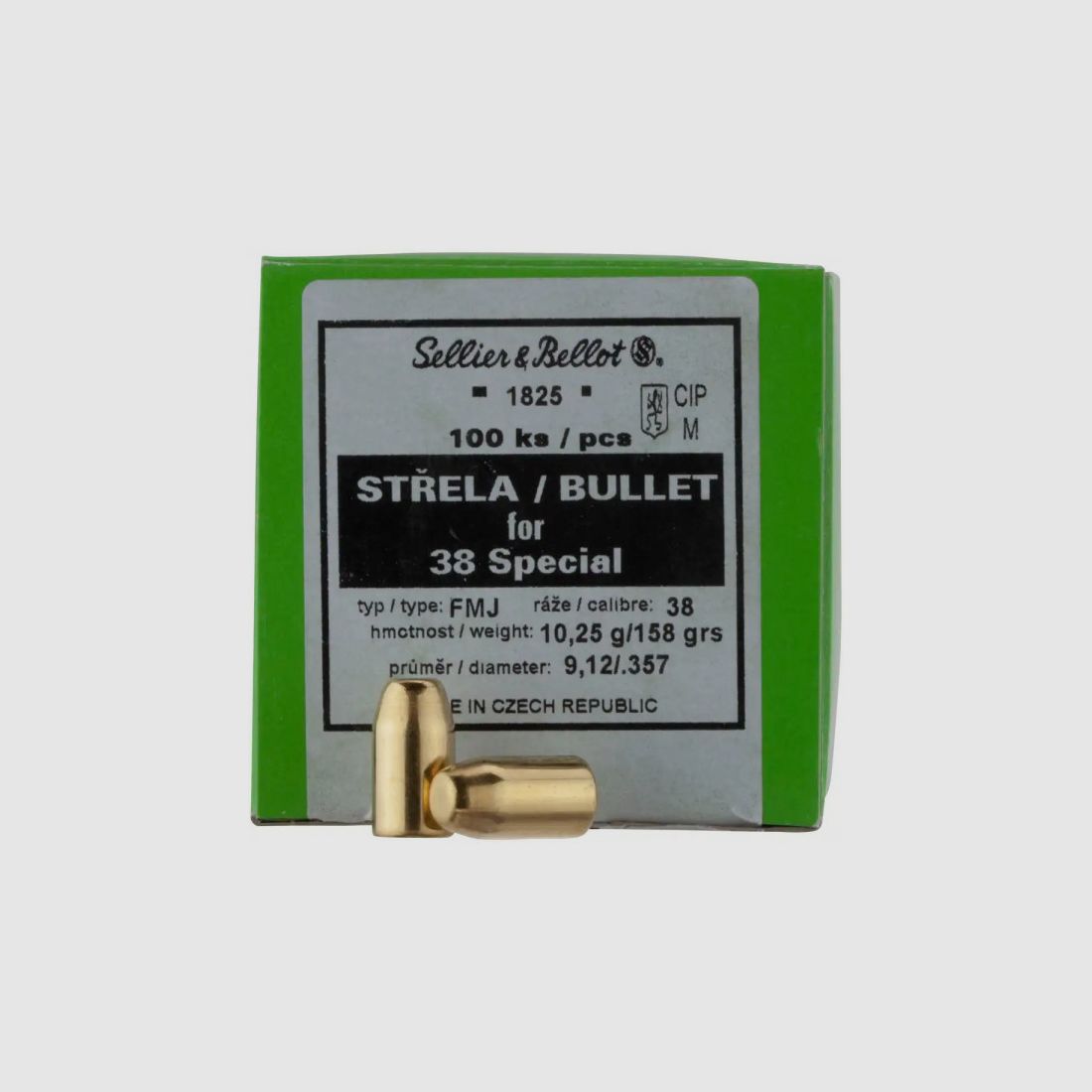 SELLIER & BELLOT GESCHOSSE - .38 / .357- FMJ - 10,25 G / 158 GRS - 100 STÜCK
