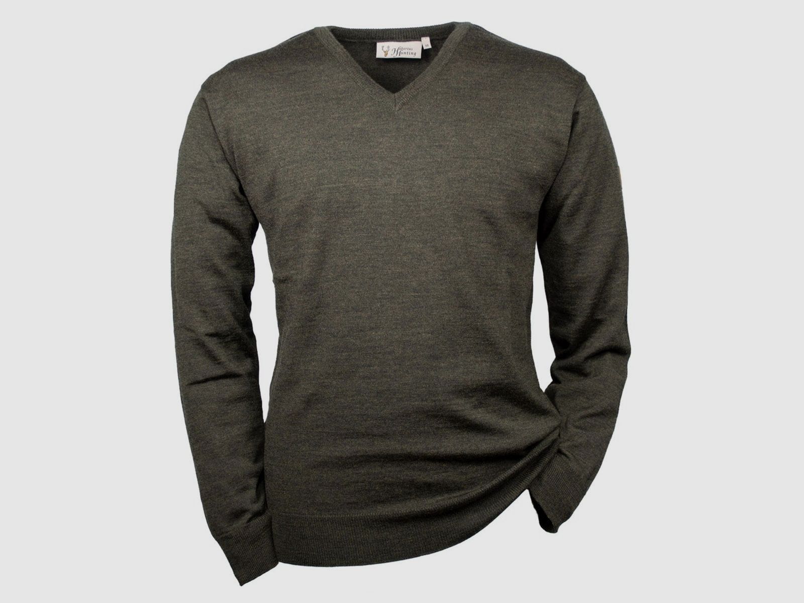 Hubertus Pullover V-Ausschnitt Merino Oliv/braun