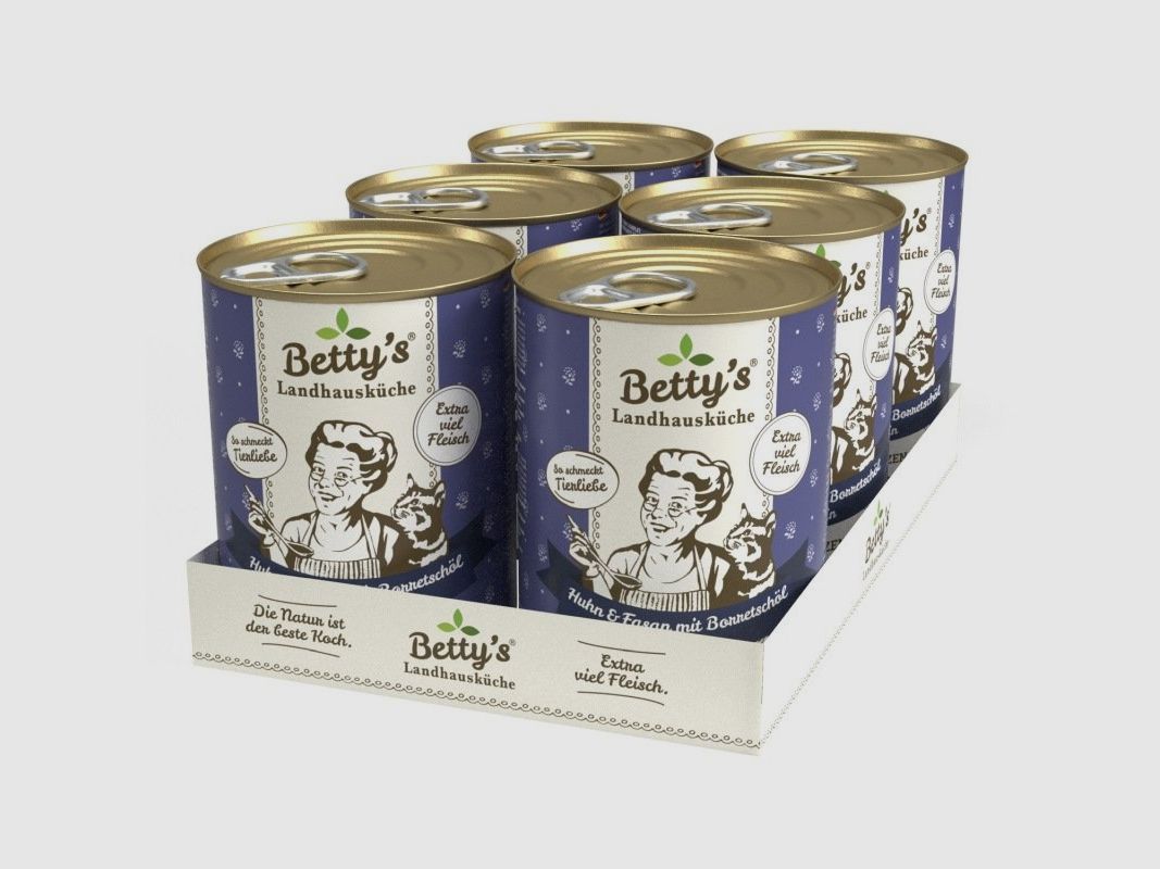 Betty's Landhausküche Katzenfutter Huhn & Fasan mit Borretschöl 6 x 400g
