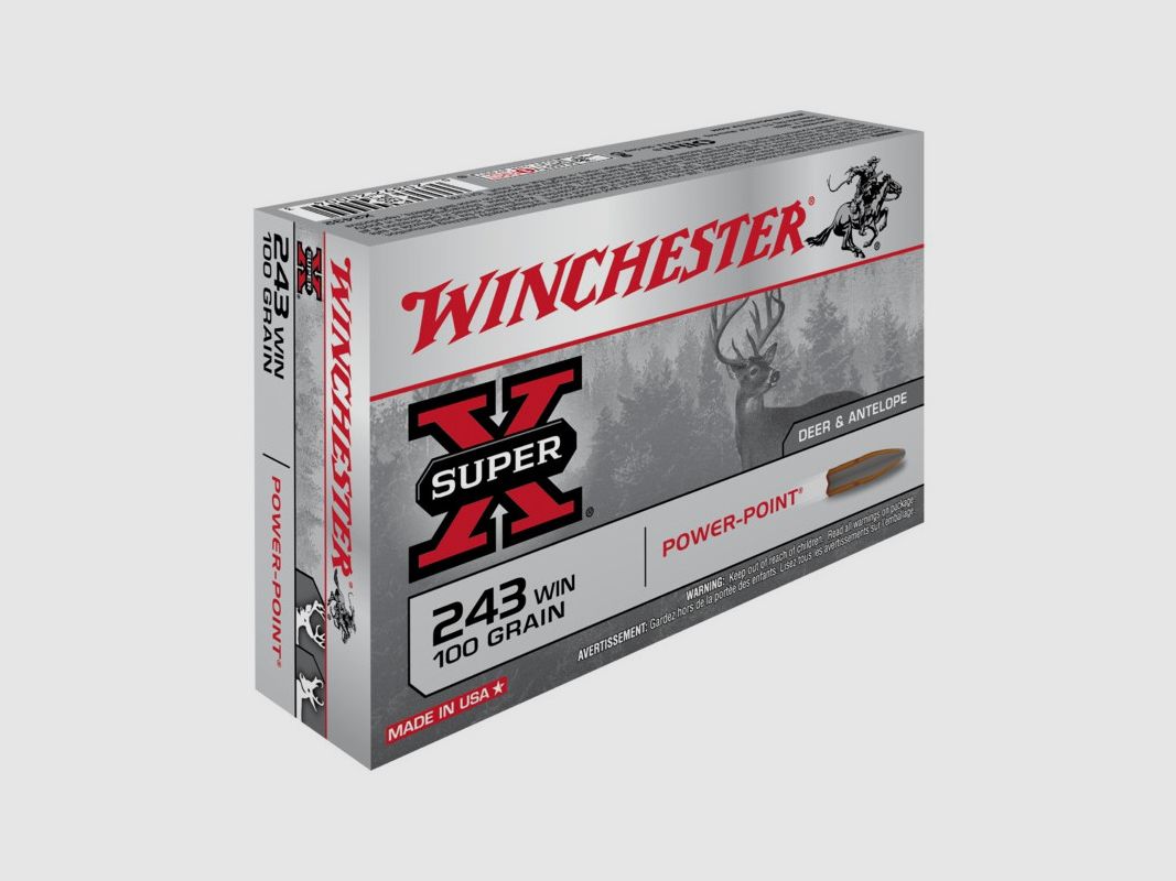 BOITE DE 20 BALLES WINCHESTER SUPER X POWER POINT CALIBRE 243 WIN 100 GR