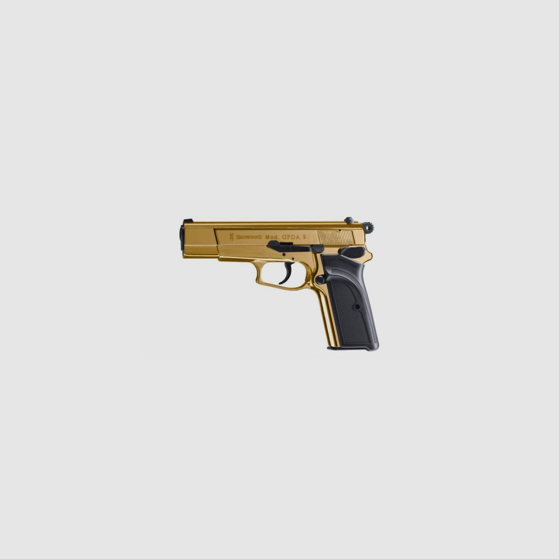 Browning GPDA 9 9 mm P.A.K., 24 karat gold-plated blank firing pistol