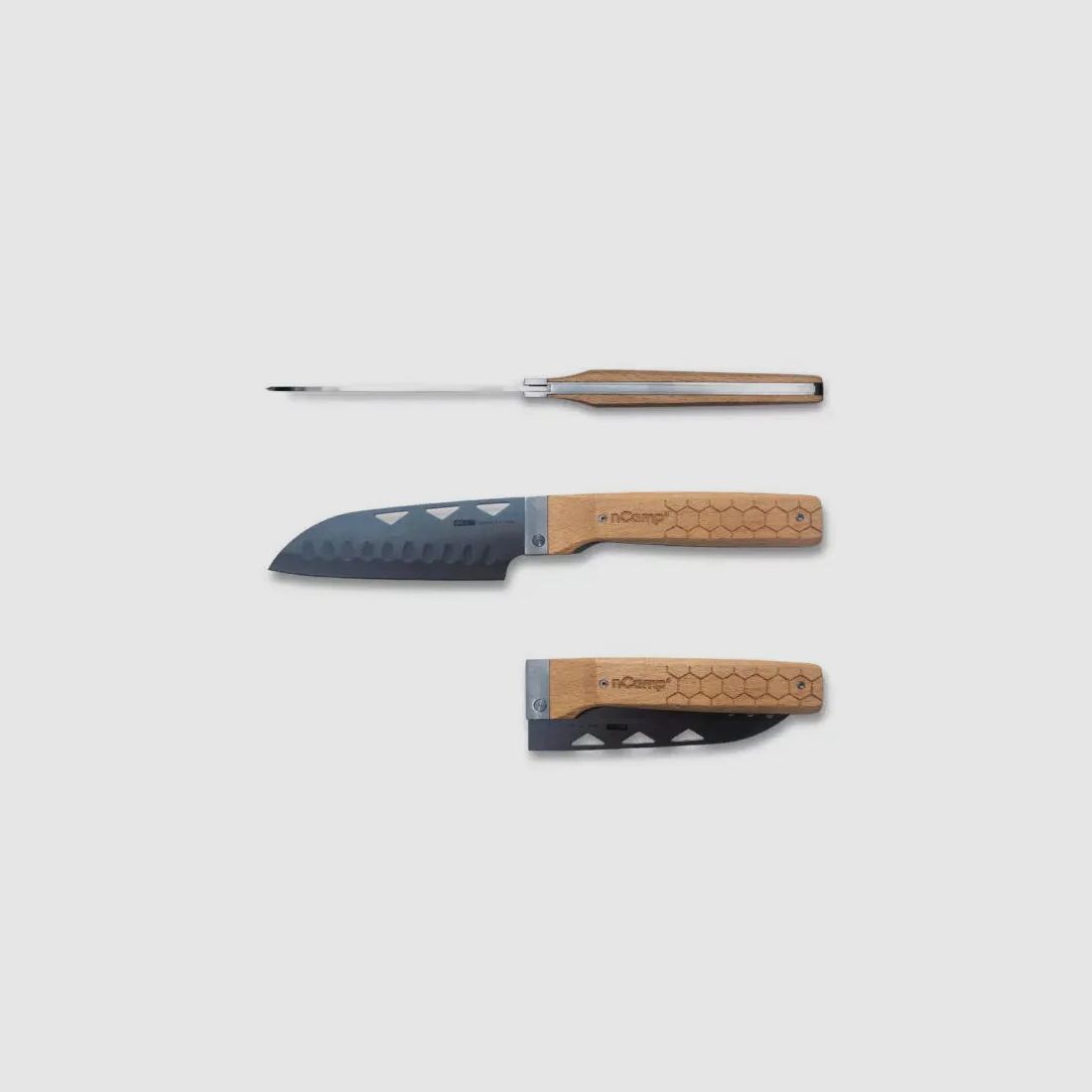 nCamp Premium Santoku-Messer für die Zubereitung von Speisen (9cr18Mov Klinge/Buchengriff) mit Nylon