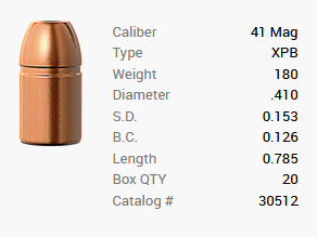 Barnes Pocisk .41 Mag./.410 180GR XPB Pistolet FB 20 sztuk