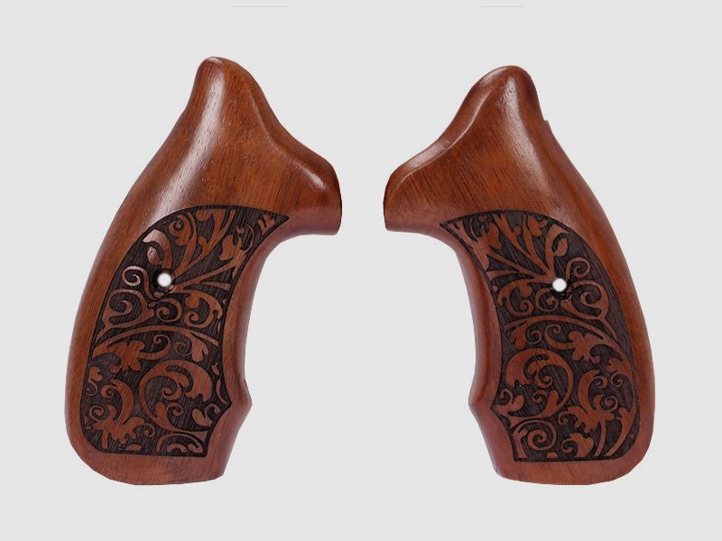 Design-Holzgriffschalen fĂĽr Schreckschuss-, Gas-, Signalrevolver Zoraki R1 und R2 RĂ¶hm RG89 florales Muster