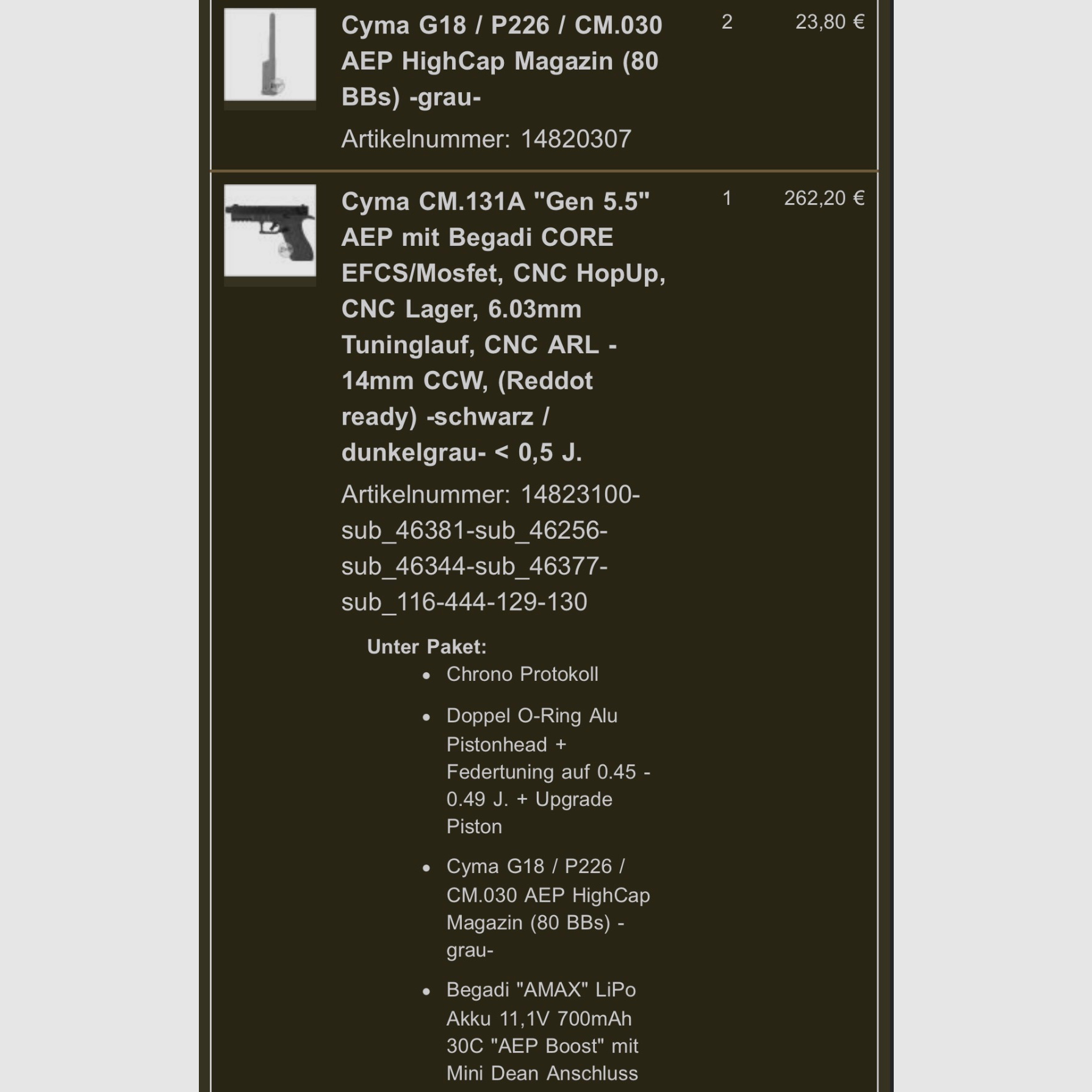 Begadi/Cyma CM.131A Gen 5.5 AEP incluant 3 chargeurs haute capacité Airsoft