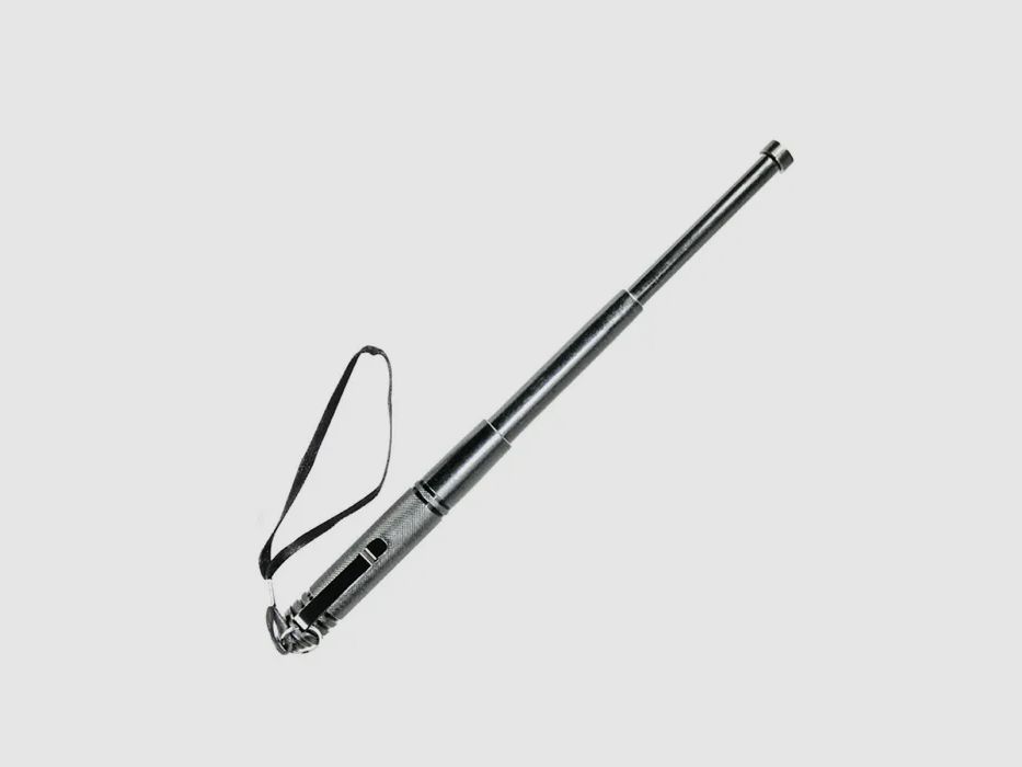 Mini telescopic baton 13 inches silver with clip and hand strap