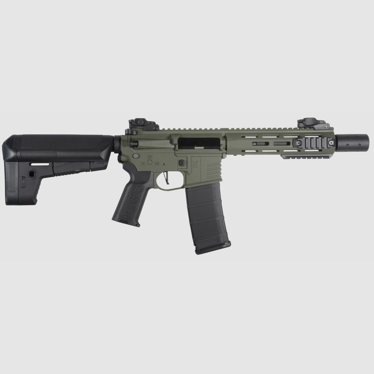 M4 AR15 M-LOK SilentOps 8 Zoll CHARLIE Oliv S-AEG Airsoft Gewehr Frei ab 18 Jahren | Delta Armory