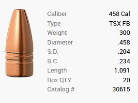 Barnes Geschoss .458/.458 300GR TSX HP FB 20 Stück