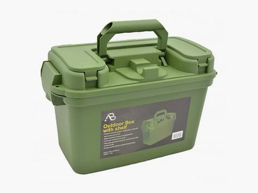 Caja / caja de municiones con fondo interior - 38 x 19 x 24 cm, oliva - resistente a salpicaduras + cerrable, plástico resistente a impactos