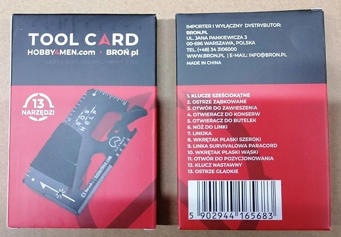 2x Multitool AZYMUT TOOL CARD karta wielofunkcyjna - 13 narzędzi + etui, 85/53 mm (H-O200930TC), zdjęcie 13 z 16