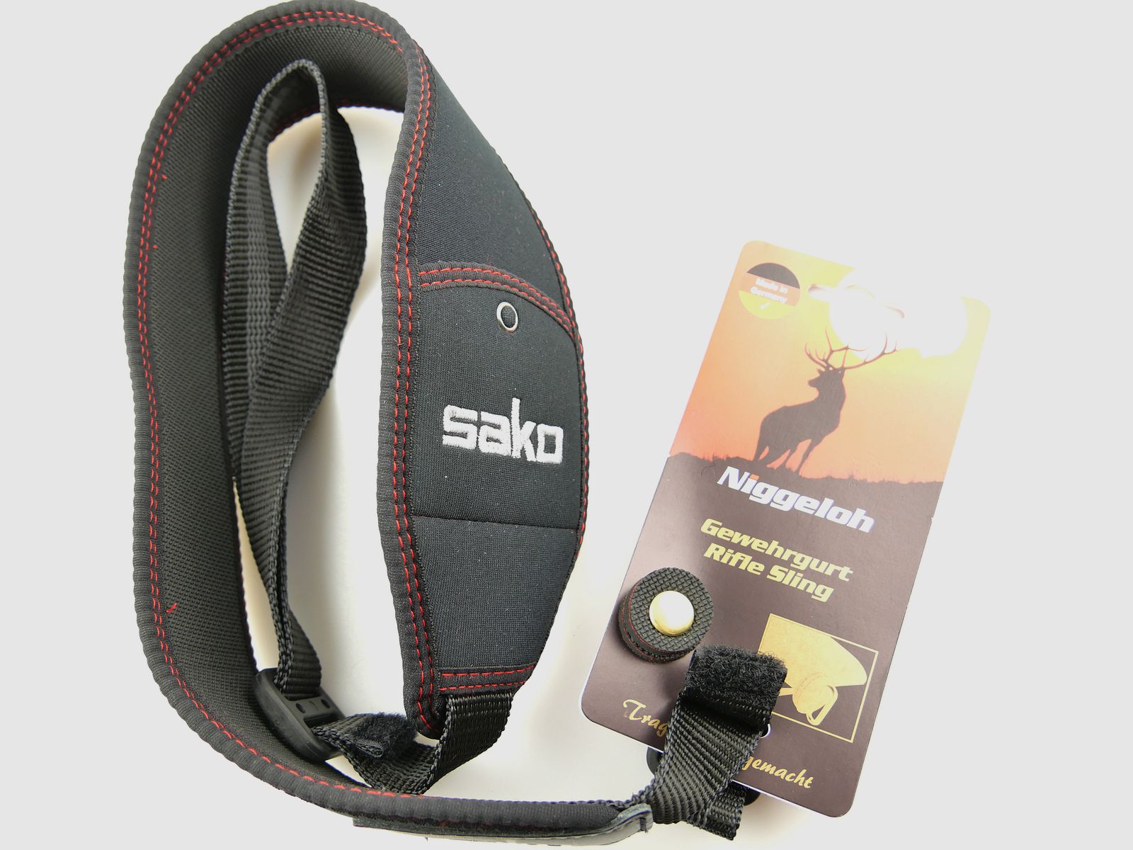 Niggeloh 134600505 Gewehrgurt SAKO Neopren Schwarz mit Einstecktasche