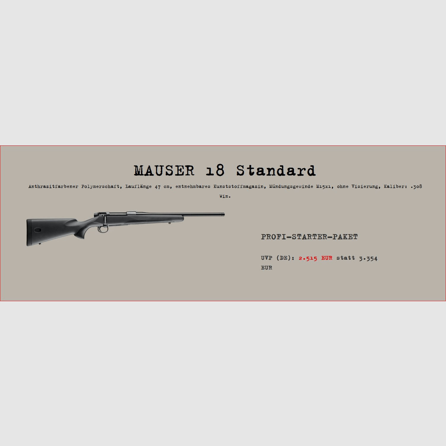 Mauser M18; Profi-Starter-Paket; M18 Standart; Minox RS4 2,5-10x50; SD usw....