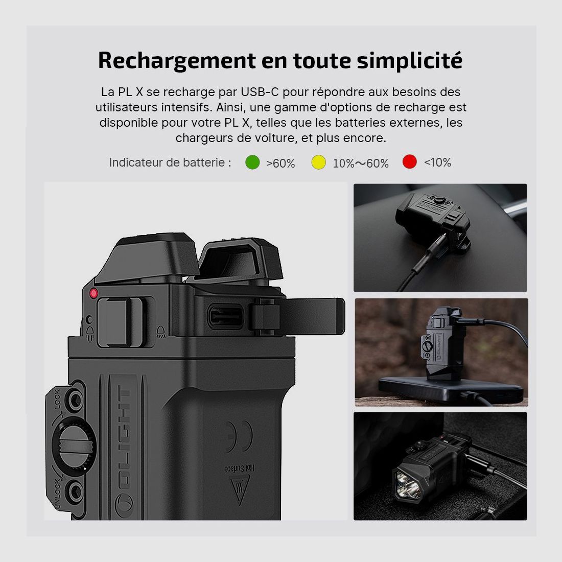 Olight PL X | Lampe Tactique Rechargeable USB-C 1200 Lumens à Double Faisceau, image 5 sur 8