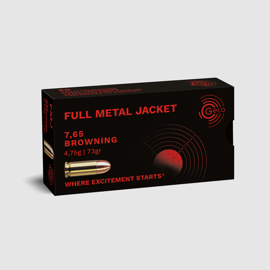 Geco 7,65 browning palla intera a testa tonda 73 gr. - 50 pz.