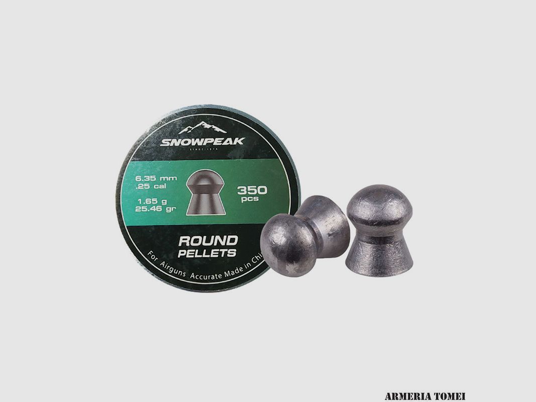 AIR GUN PELLETS – SNOWPEAK – ROUND PELLETS 6.35mm .25 cal – 1.65g – 25.46gr (350pcs)