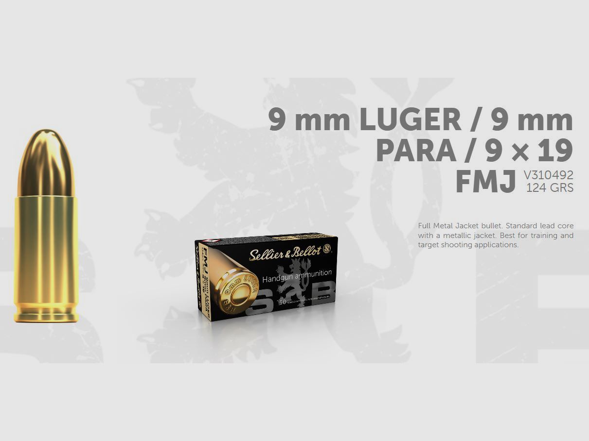Sellier&Bellot – 1000 Schuss – 9mm Luger SB FMJ 124grs 8g