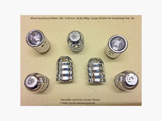 Minie Geschosse Kaliber .583 14,81mm Vorderlader Gewehre Kal. .58