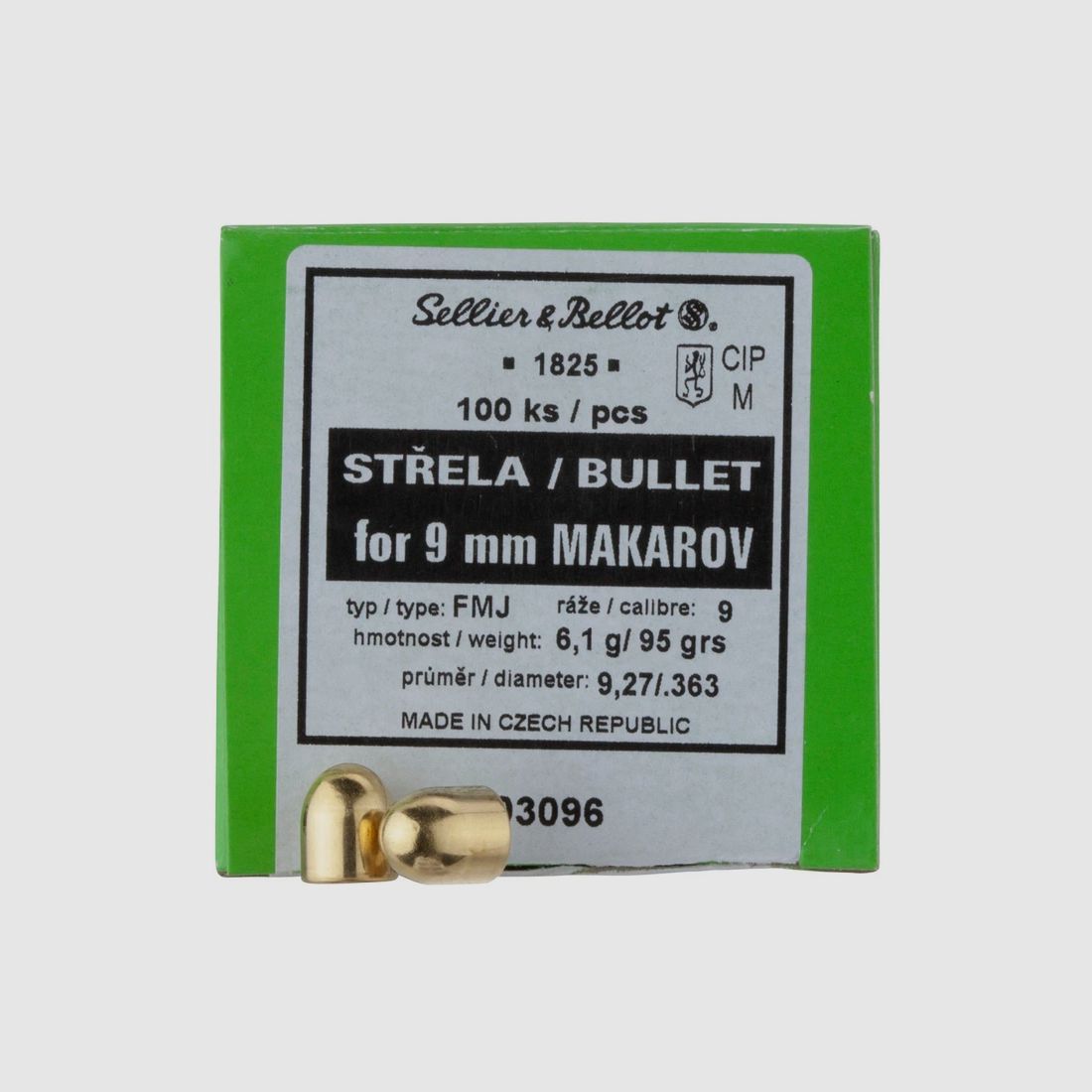 Sellier & Bellot Projectiles 9mm Makarov / .363 Full Metal Jacket 95GR 100 Pièces