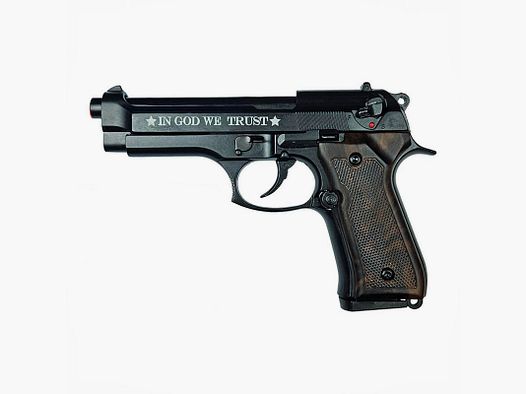 PISTOLA A SALVE – KIMAR MOD. 92 AUTO | NERA WOOD | cal. 9 mm PA | “IN GOD WE TRUST” SPECIAL EDITION