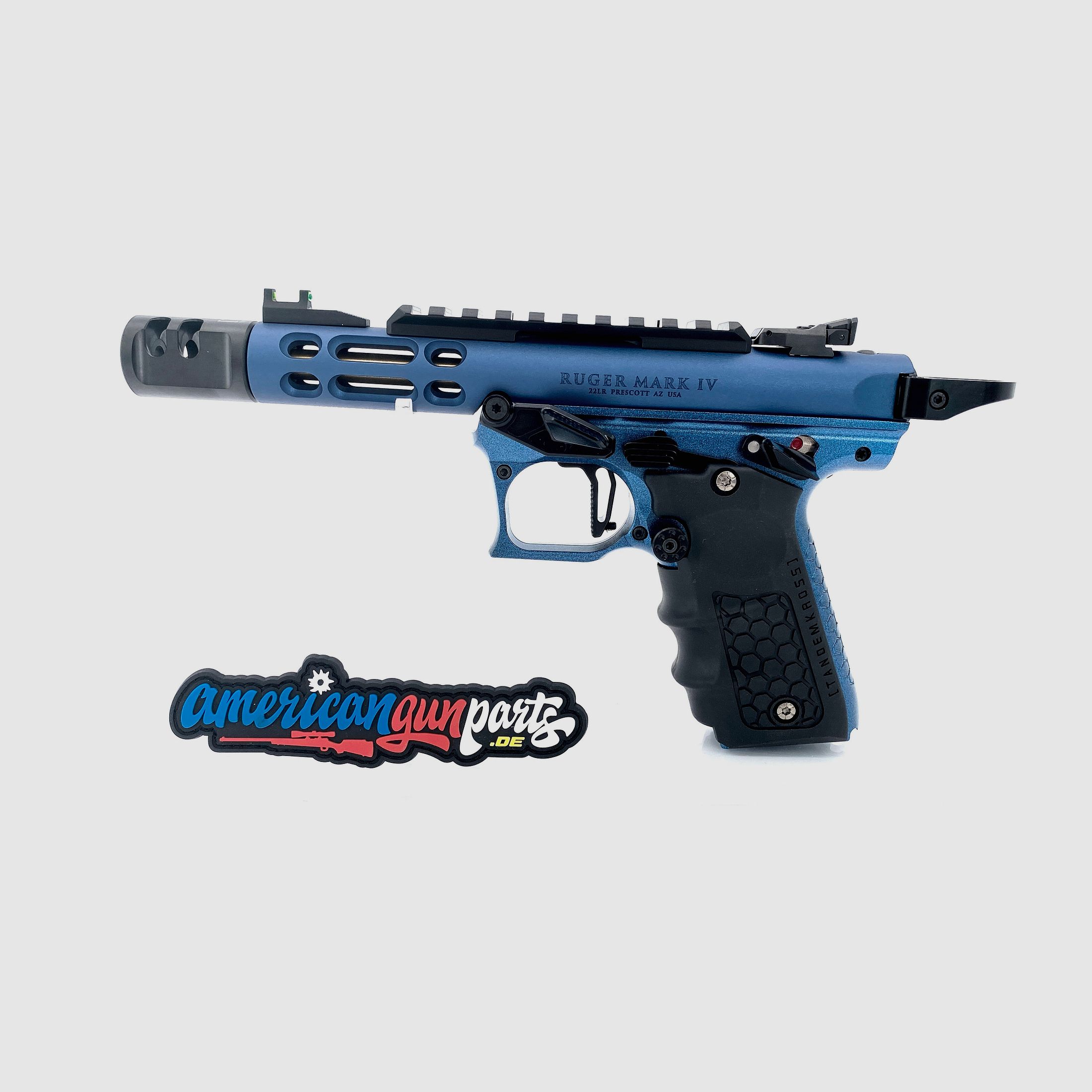 Tandemkross TANDEMIZED Ruger Mark IV 22/45 Race Gun - blauer 43932 Upper, blauer Lower, schwarze Bedienelemente