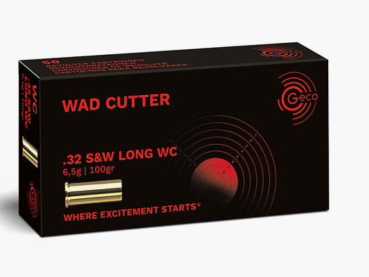 50 Schuss GECO .32 S&W LONG WC WAD CUTTER Präzisions Scheiben Munition 100gr 6,5g Revolverpatronen