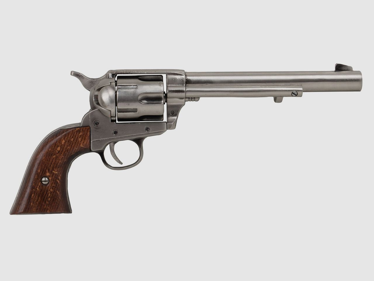 Deko Revolver US Kavallerierevolver Kolser Colt SAA .45 Peacemaker USA 1873 6,8 Zoll nickel poliert Holzgriffschalen