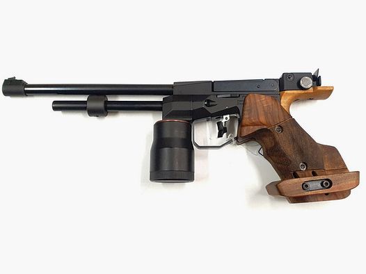 Fine work construction CO2 pistol model C25 caliber 4.5mm diabolo, F in the pentagon with case and accessories, left