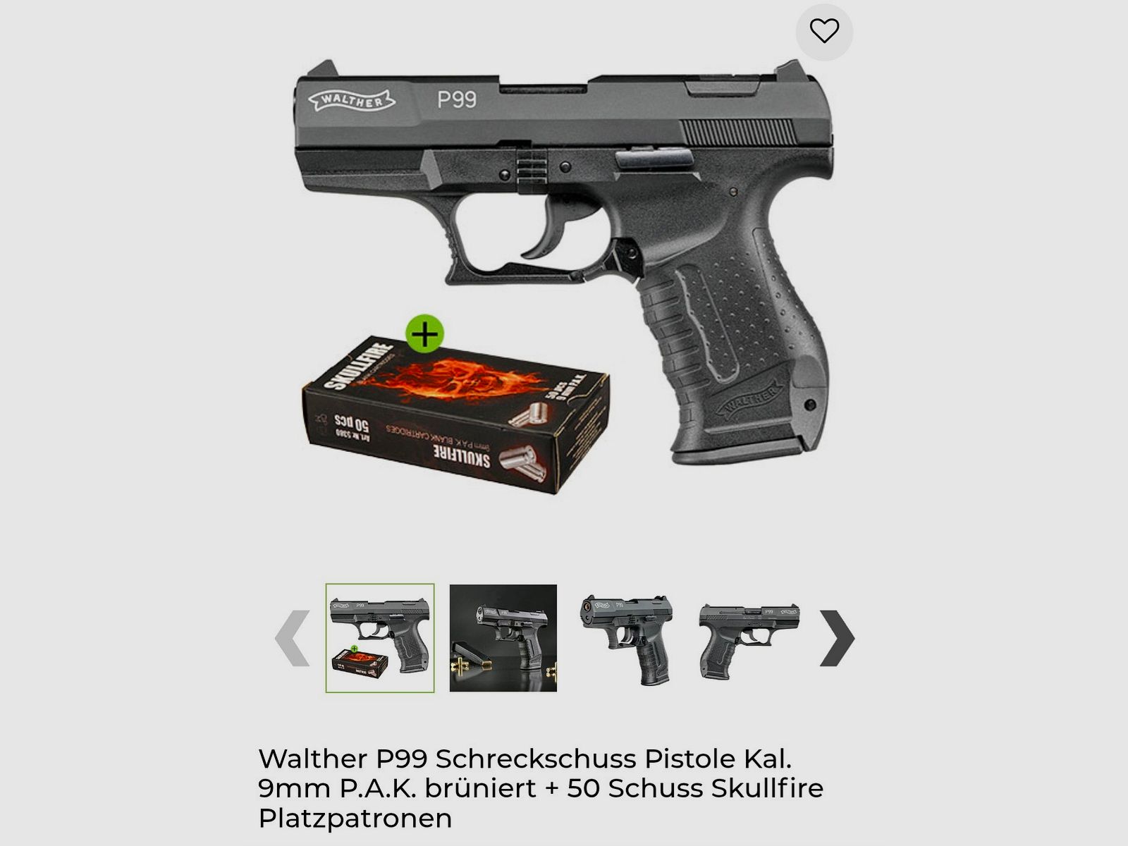 SET P99 pistolet alarmowy oksydowany + akcesoria