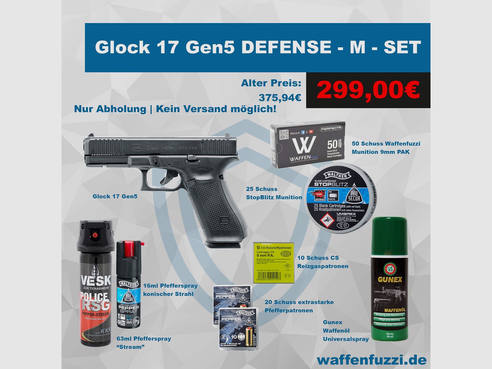 Glock 17 Gen5 Schreckschusspistolen Defense Set "M" Kaliber 9mm PAK