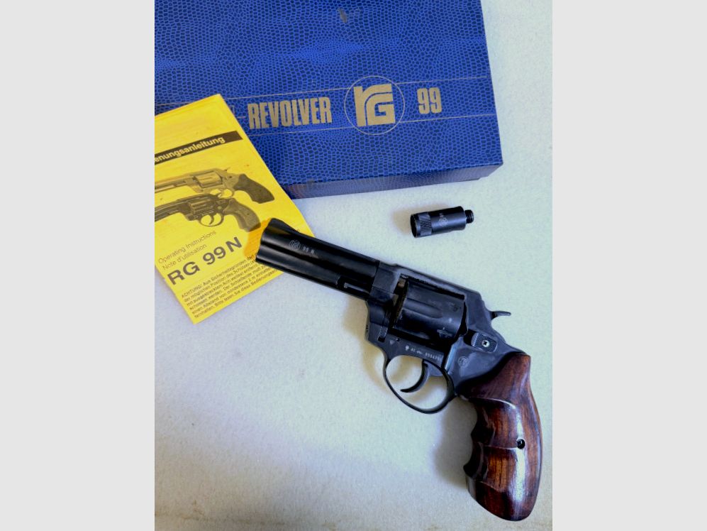 Röhm RG99 N / RG 99N blank firing revolver 9 mm R.K. PTB 597 with wooden grip & original packaging