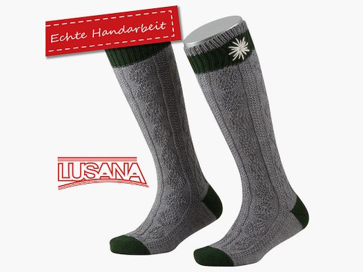 Lusana calza tradizionale per bambini in grigio con edelweiss (0319)