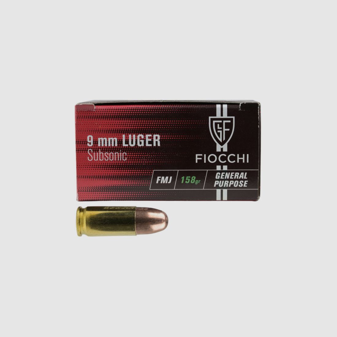 BOX MIT 50 PATRONEN FIOCCHI SUBSONISCH CAL.9x19 / 9 PARA / 9 LUGER FMJ 158GR - KATEGORIE B