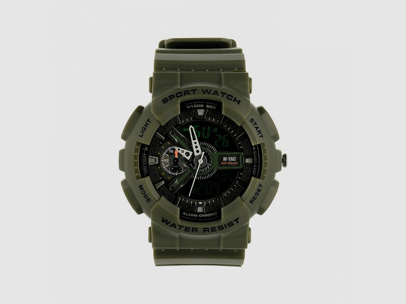 M-Tac® Uhr Sport Oliv m. Stoppuhr + Wecker + Kalender