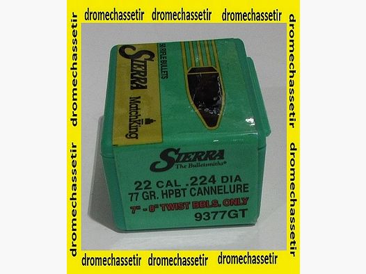 boite de 50 ogives Sierra .224 (cal 22), 77grs BTHP avec gorge de sertissage