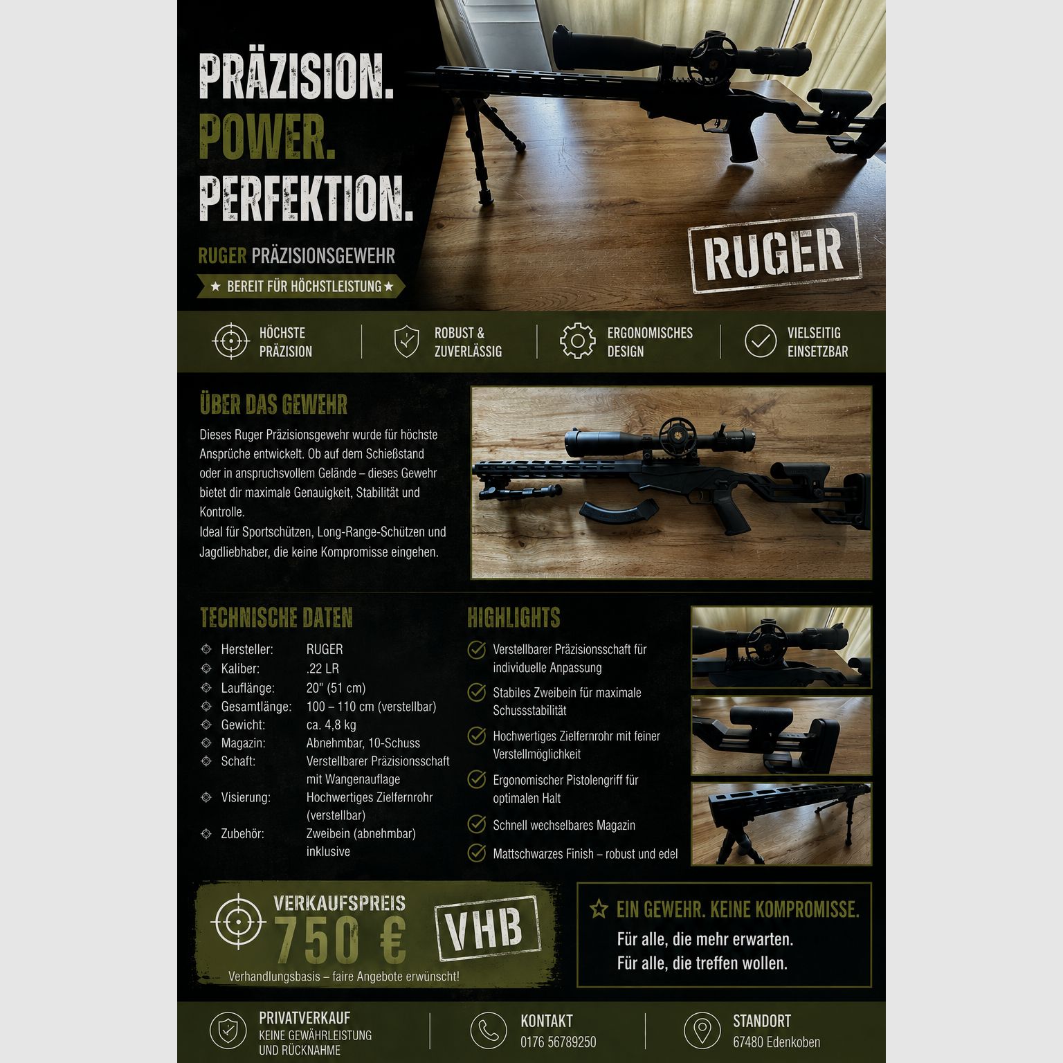 Ruger Precision Rimfire Repetierbüchse, Kal. .22lr