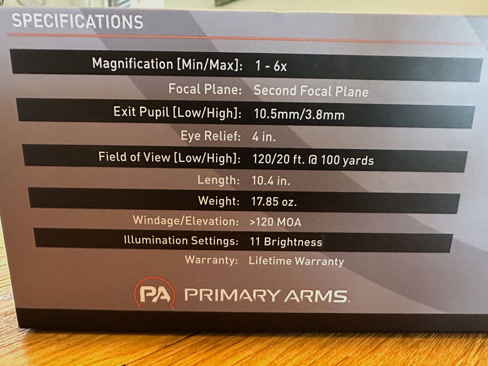 Primary Arms SLx 1-6x24 SFP Gen IV NOVA FDE