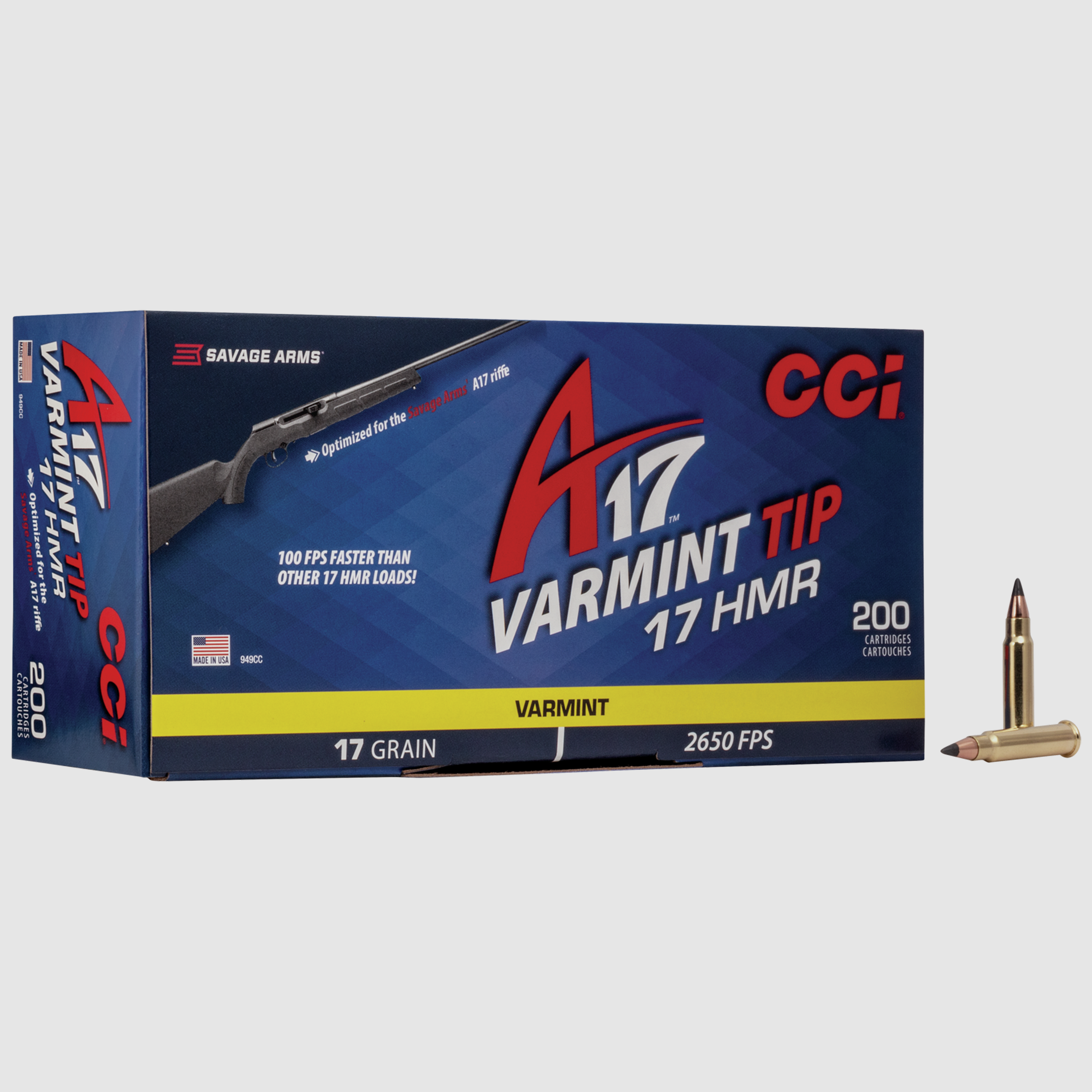CCI .17 HMR 1.1g Tipped Varmint A17 Rimfire Ammunition