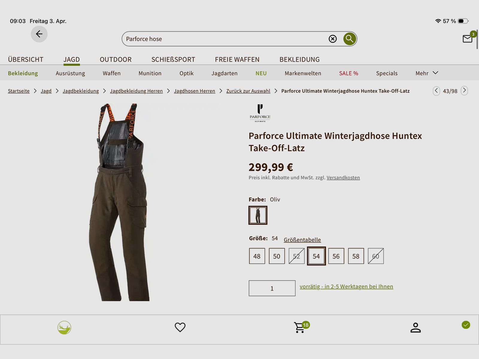 Parforce Ultimate HunTEX Winter Thermo Hose 52/L - Latz mit Hosenträger 