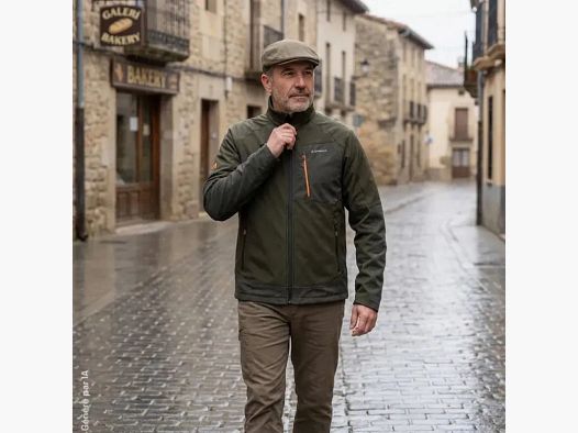 Chiruca Odisea green softshell jacket with ripstop reinforcements