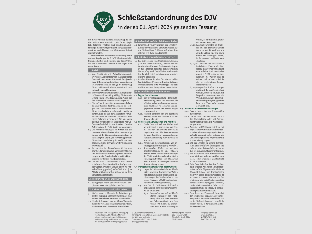 Tafel "DJV-Schießstandordnung" (DIN A2)