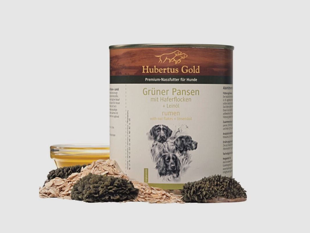 Hubertus Gold Premium-Nassfutter Grüner Pansen mit Haferflocken + Leinöl 800g