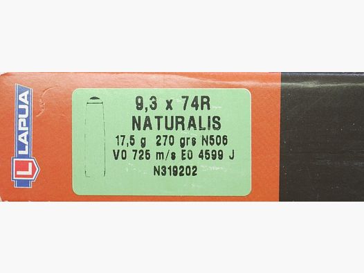 Busskogelpatronen Lapua Naturalis 9,3x74R 17,5g, 270gr. Loodvrij !!!