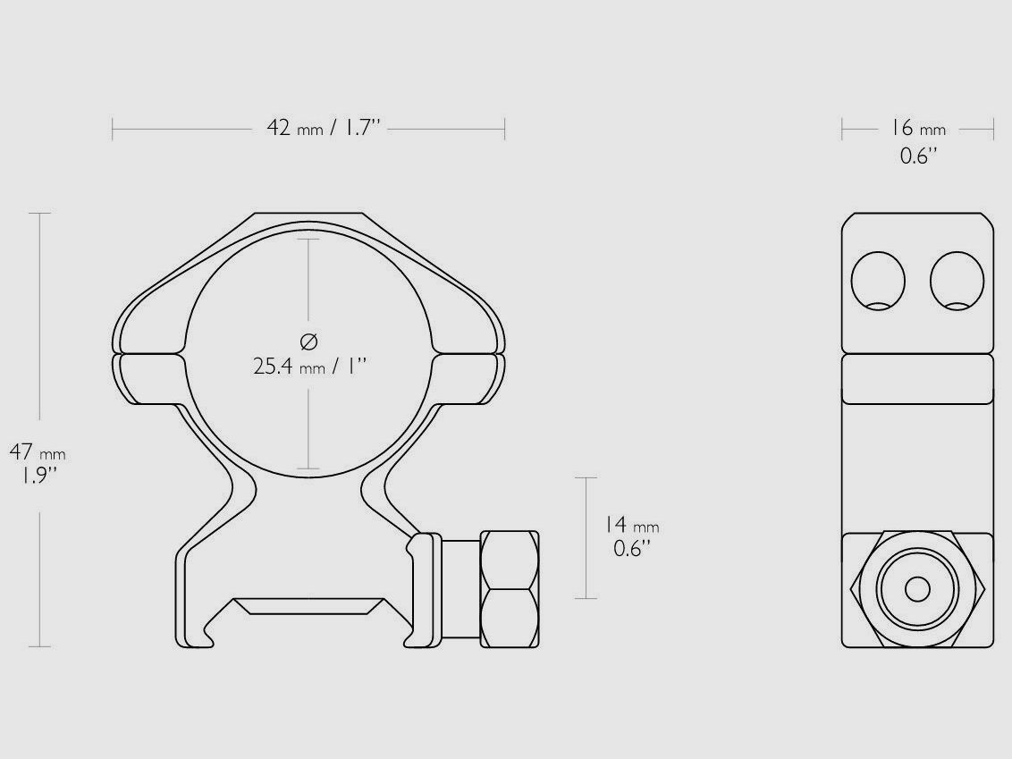 HAWKE 23002 1" 25.4mm precision steel ring mounts high for Weaver rail