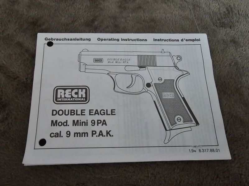 RECK DOUBLE EAGLE Mod. MINI 9PA 9mm P.A.K. BEDIENUNGSANLEITUNG