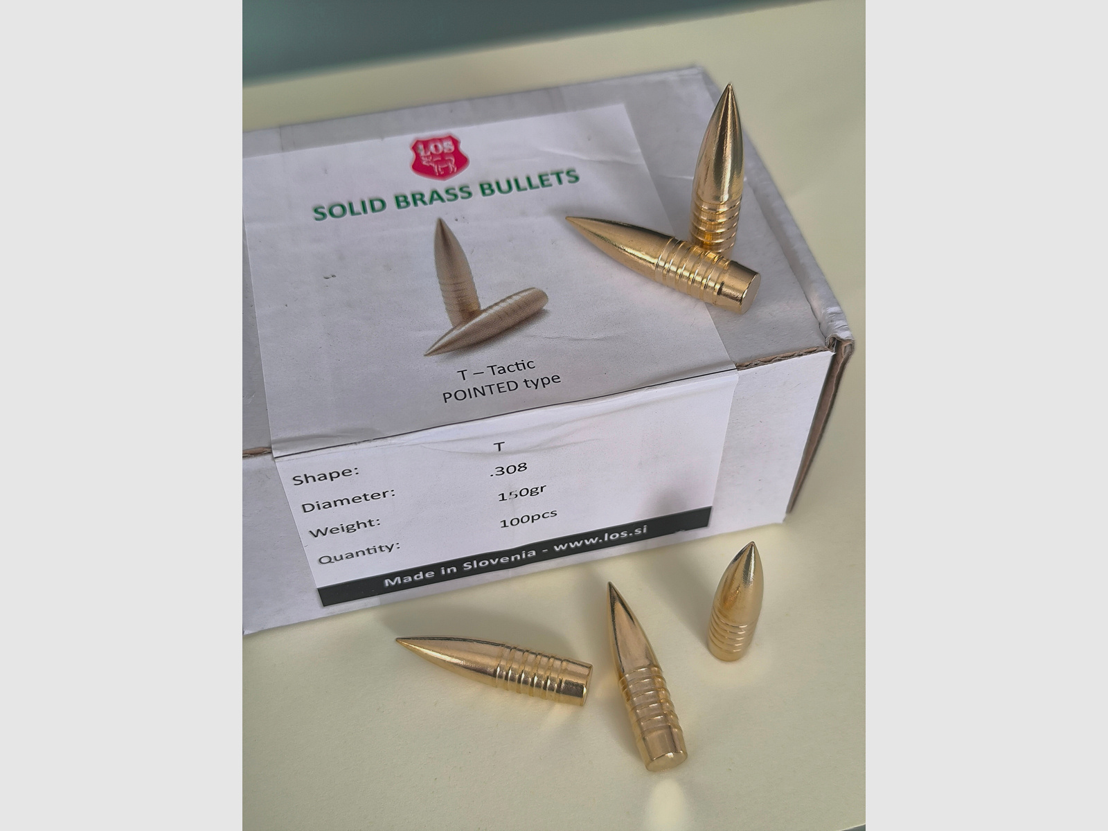 LOS Taktik Messing Geschosse 150 Grain  .30 Caliber (.308 Win. / 30-06 Sp. etc.) Solid Brass Bullets