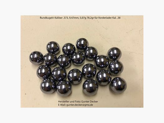 Rundkugeln Kaliber .373 9,47mm sowie .375 9,53mm für Vorderlader Pistolen Gewehre Kal. .38