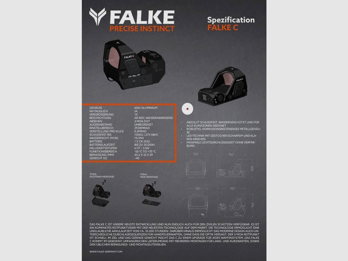 Falke Germany Falke C -ReflexSight 3 MOA