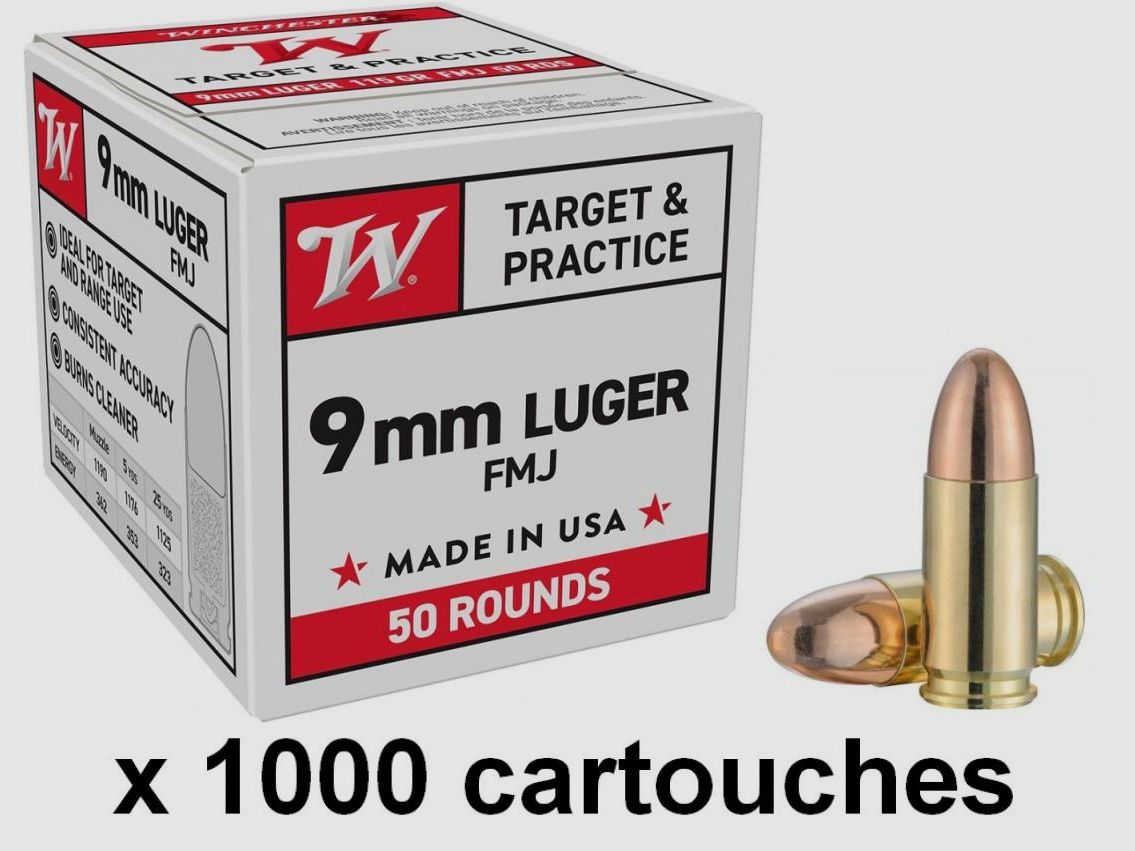 Munition WINCHESTER FMJ KALIBER 9 mm Luger / 9 x 19 / 9 mm para 124 grs X 50, Bild 4 von 4