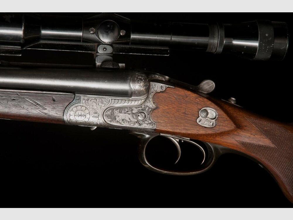 Pre-war drilling Kunz with engraving and stock magazine, year of manufacture 1936