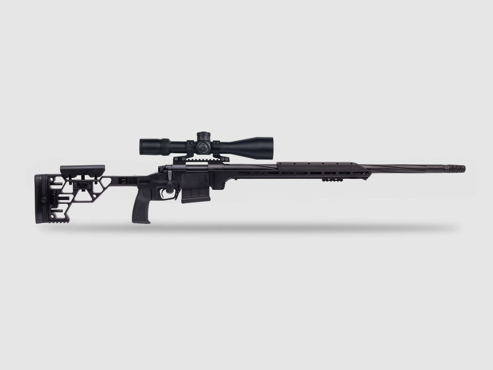Huglu Ovis G2 Long Range Repetierer schwarz, Kal. .308 Win, 66cm Lauf, Alu-Chassis, Kompensator, Zweibein